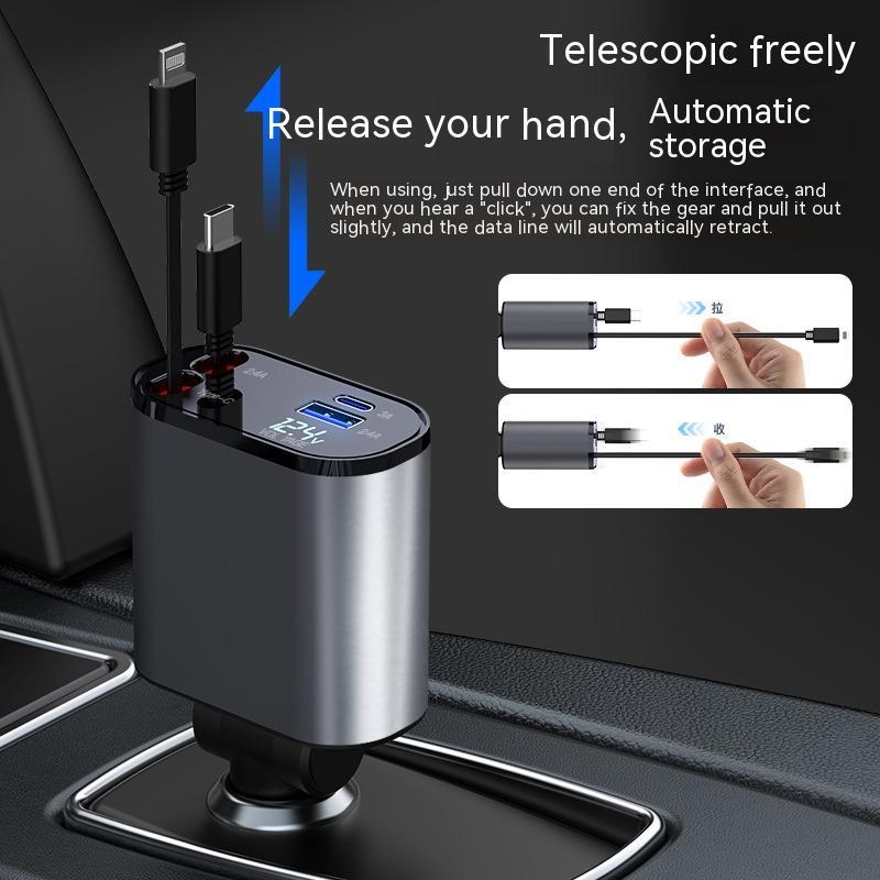 شاحن سيارة معدني 100 وات شحن سريع للغاية من مدخل ولاعة سجائر السيارة محول USB و TYPE-C - Image 4
