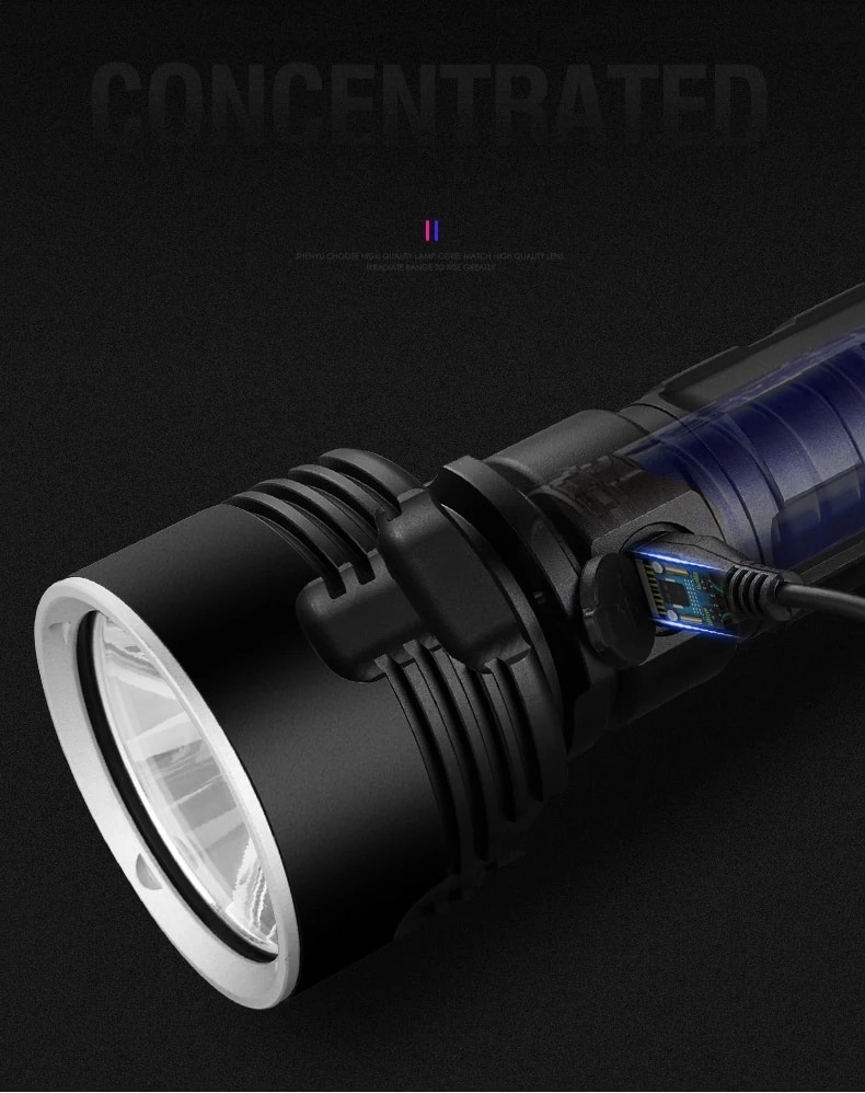 مصباح يدوي قوي مع تركيز LED قابل لإعادة الشحن ومصباح زينون LED فائق السطوع خارجي - Image 7