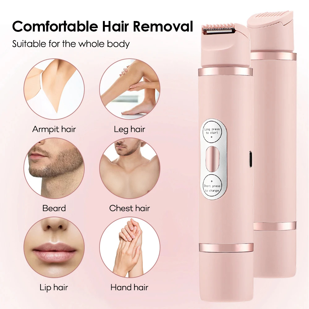 ماكينة حلاقة كهربائية مزدوجة الرأس بدون ألم ، جهاز إزالة شعر البكيني، ماكينة تشذيب شعر أوتوماتيكية، تحت الإبط، الوجه، الشفاه، الساق