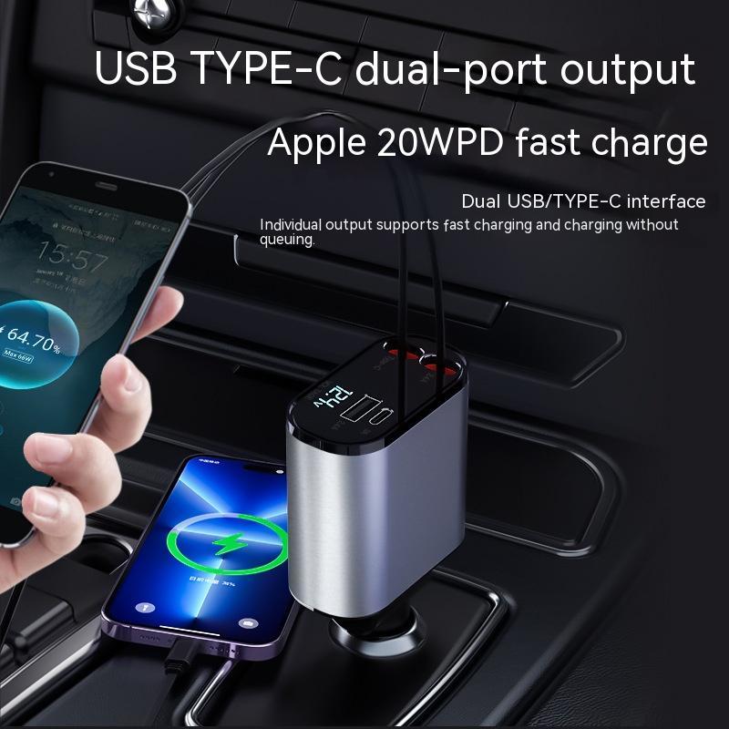 شاحن سيارة معدني 100 وات شحن سريع للغاية من مدخل ولاعة سجائر السيارة محول USB و TYPE-C - Image 3