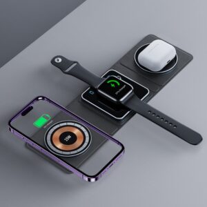3 في 1 قاعدة شحن لاسلكية مغناطيسية قابلة للطي لأجهزة iPhone وشحن سريع شفاف لأجهزة IWatch وAirpods