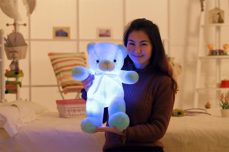 لعبة دب تيدي المحشوة بإضاءة LED إبداعية، لعبة قطيفة ملونة متوهجة، هدية عيد الميلاد للأطفال، وسادة - Image 3