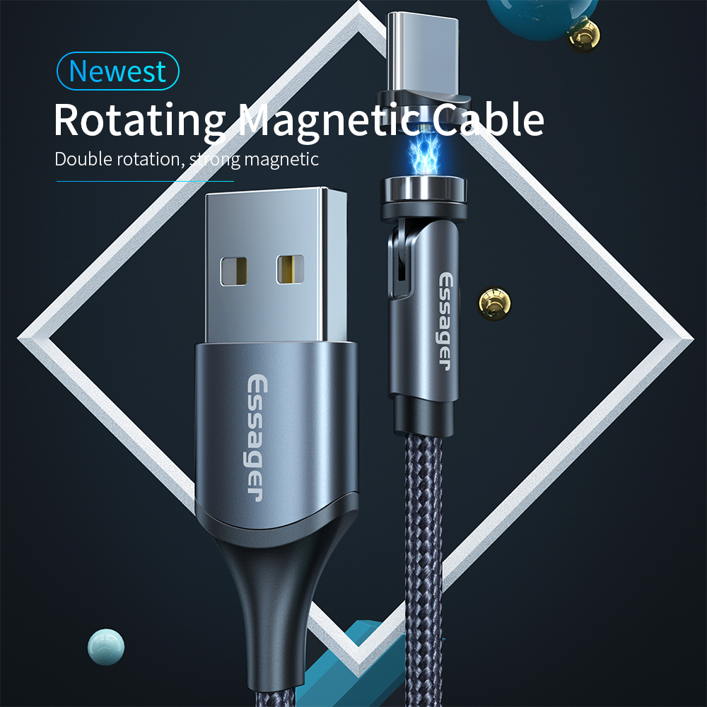 كابل شحن مغناطيسي دوار من Essager 360 درجة USB Type C كابل شحن سريع مغناطيسي شاحن 540 كابل مغناطيسي صغير دوار - Image 3