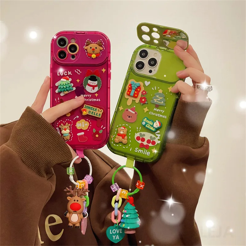 جراب هاتف قابل للطي بتصميم قبعة الأيل اللطيفة على شكل بابا نويل لعيد الميلاد لهاتف I iPhone 15 14 13 12 11 Pro Max Pro غطاء حماية من السيليكون