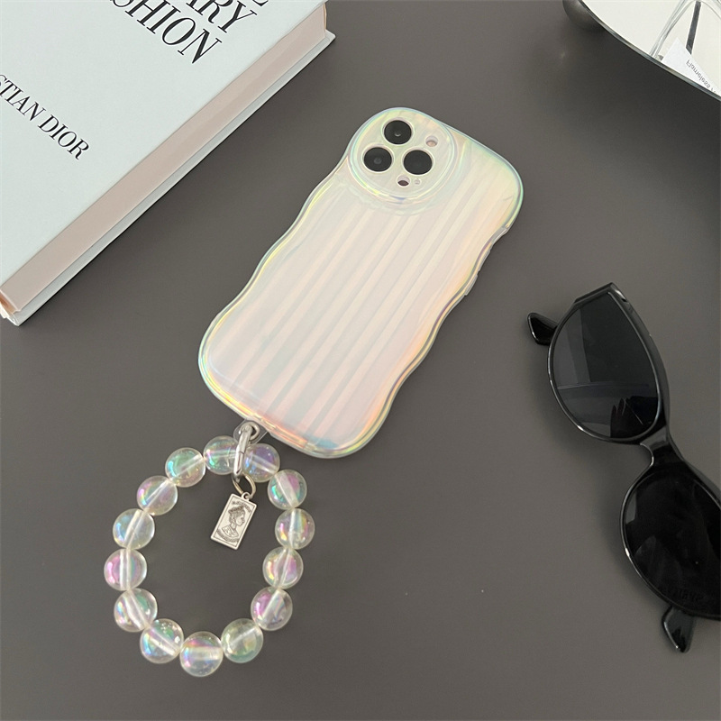 جراب هاتف من السيليكون بتصميم موجة ليزرية مع سوار بخطوط ليزرية متدرجة لأجهزة iPhone 14 و13 و12 و11 Pro Max Plus وسلسلة خرز - Image 5