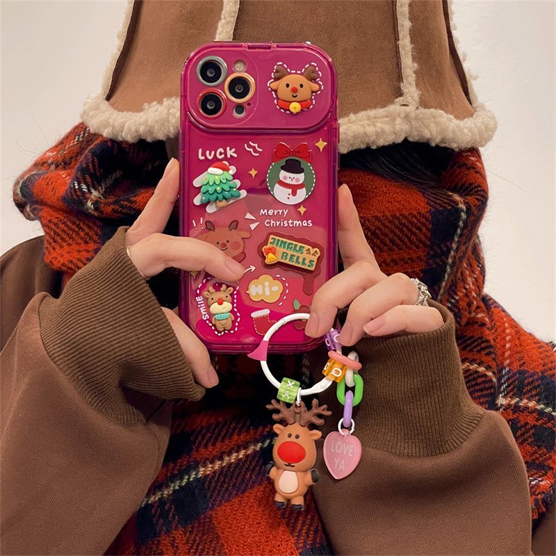 جراب هاتف قابل للطي بتصميم قبعة الأيل اللطيفة على شكل بابا نويل لعيد الميلاد لهاتف I iPhone 15 14 13 12 11 Pro Max Pro غطاء حماية من السيليكون - Image 2