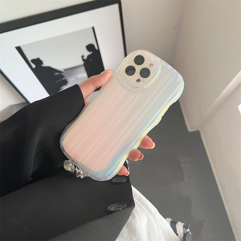 جراب هاتف من السيليكون بتصميم موجة ليزرية مع سوار بخطوط ليزرية متدرجة لأجهزة iPhone 14 و13 و12 و11 Pro Max Plus وسلسلة خرز - Image 6